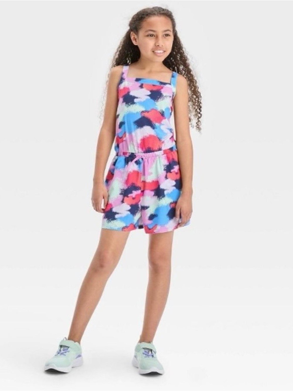 All in Motion Multicolor Cloud-Print Romper with Straps - Youth Large 10/12